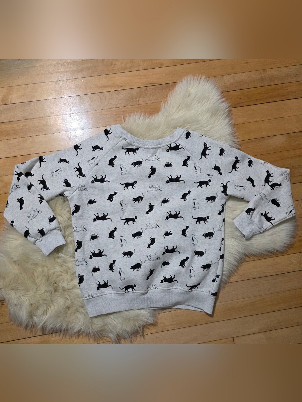 SM Wardrobe Cat Print Long Sleeve Crew Sweatshirt, Women's Size S